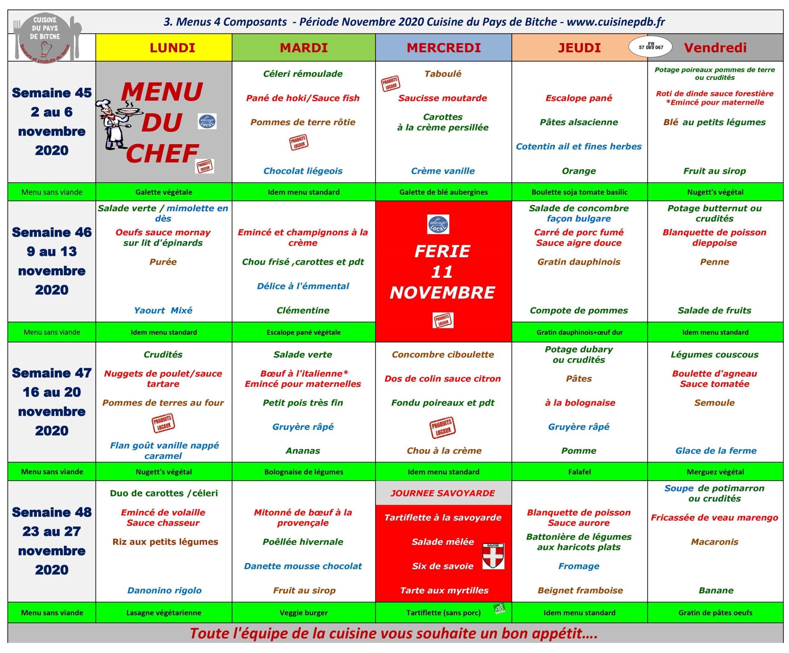 menu novembre